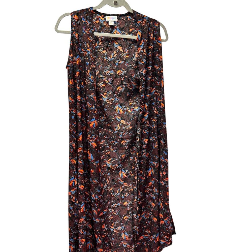 LuLaRoe Women’s Joy Feather Print Duster Multicolor Vest XS